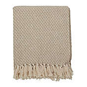 Saro Lifestyle Stripe Classic Design Tassel Trim Throw Blanket in Natural