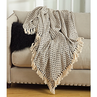 Saro Lifestyle Diamond Weave 50-Inch x 60-Inch Soft Cotton Throw Blanket in Natural. View a larger version of this product image.