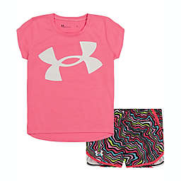 Under Armour Size 2T 2-Piece Rainbow Static Logo T-Shirt and Short Set in Pink