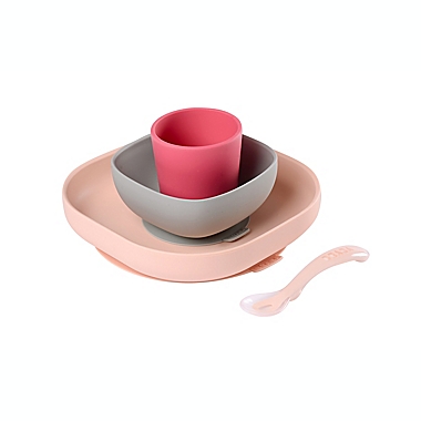 BEABA&reg; 4-Piece Silicone Suction Meal Set in Rose. View a larger version of this product image.