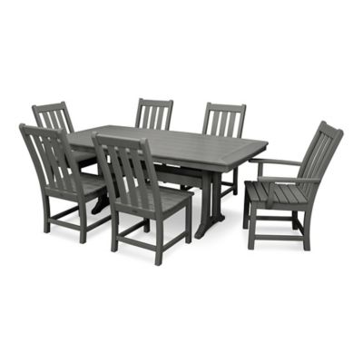 Polywood Vineyard 7-Piece Nautical Trestle Dining Set In Slate Grey