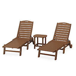 POLYWOOD® Nautical 3-Piece Chaise Lounge with Wheels Set w/ South Beach Side Table