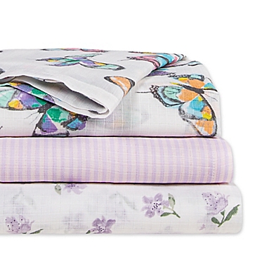 Burt&#39;s Bees Baby&reg; 3-Pack Rainbow Butterflies Organic Cotton Muslin Blankets in Lilac. View a larger version of this product image.