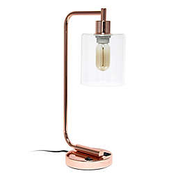 Lalia Home Modern Metal Desk Lamp with Dual USB Port in Rose Gold