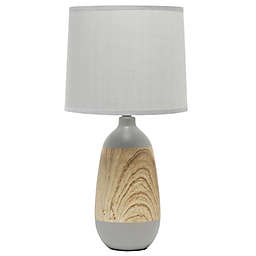Simple Designs Ceramic Oblong Table Lamp in Natural Wood/Grey
