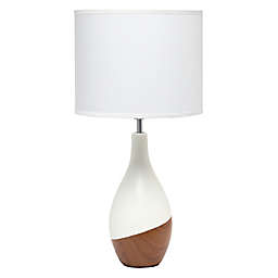 Simple Designs Strikers Table Lamp in Wood/White