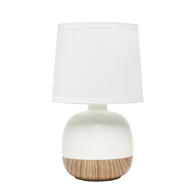 Simple Designs Petite Mid Century Table Lamp in Natural Wood/White