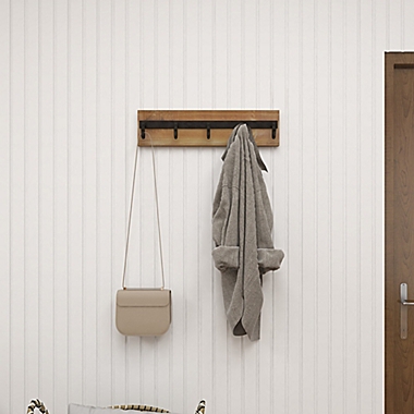 Ridge Road D&eacute;cor Inset Strip Iron/Wood Wall Hook Rack in Brown. View a larger version of this product image.