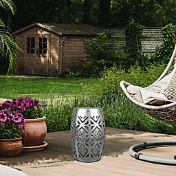 Teamson Home Cutlout Solar Power Patio Side Table in Silver