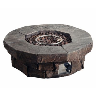 Teamson Home Outdoor Round Stone, Round Faux Stone Gas Fire Pit