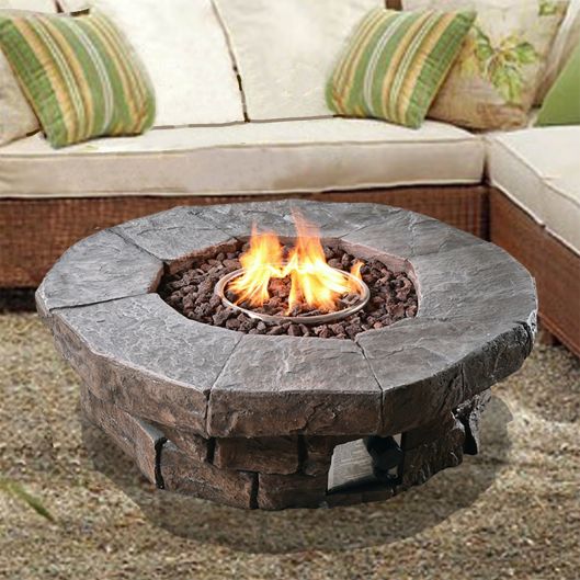 Teamson Home Outdoor Round Stone Propane Gas Fire Pit