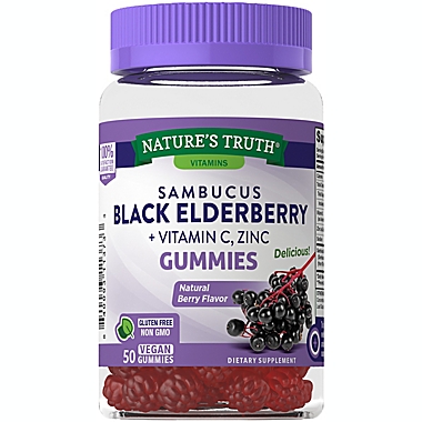 Nature&rsquo;s Truth&reg; 50-Count Sambucus Black Elderberry + Vitamin C, Zinc Berry Flavor Gummies. View a larger version of this product image.