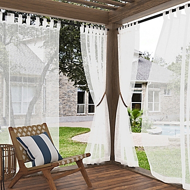 No. 918&reg; Amina Open Weave Indoor/Outdoor Sheer 96-Inch Tab Top Curtain Panel in White (Single). View a larger version of this product image.