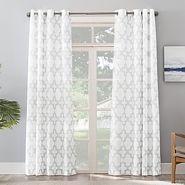Sun Zero&reg; Ria Trellis Indoor/Outdoor UV Protectant 108-Inch  Curtain Panel in Grey (Single). View a larger version of this product image.