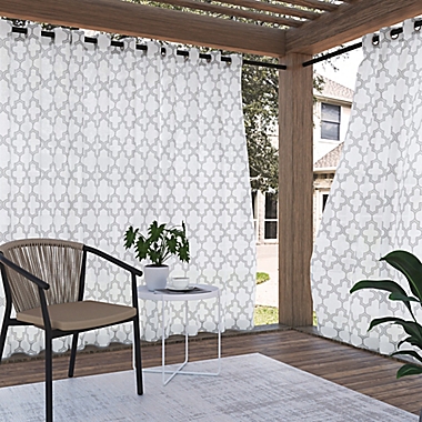 Sun Zero&reg; Ria Trellis Indoor/Outdoor UV Protectant 96-Inch Curtain Panel in Grey (Single). View a larger version of this product image.