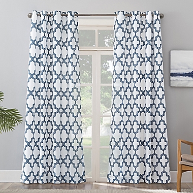 Sun Zero&reg; Ria Trellis Indoor/Outdoor UV Protectant 108-Inch Curtain Panel in Indigo (Single). View a larger version of this product image.