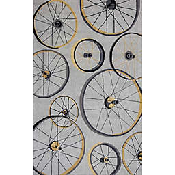 HomeRoots Bicycle Wheels 1'8?x 2'6?Accent Rug in Grey