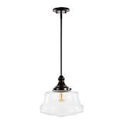 JONATHAN Y 14&quot; Single-Light Bohemian Iron/Glass LED Pendant in Oil Rubbed Bronze