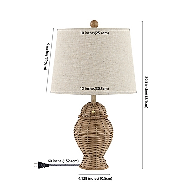 JONATHAN Y Margie Wicker 20.5&quot; Bohemian Rustic Iron LED Table Lamp in Natural/Beige. View a larger version of this product image.