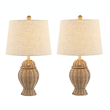 JONATHAN Y Margie Wicker 20.5&quot; Bohemian Rustic Iron LED Table Lamp in Natural/Beige. View a larger version of this product image.