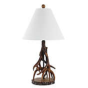 JONATHAN Y Cabell 26&quot; Farmhouse Rustic Iron LED Table Lamp in Brown/White