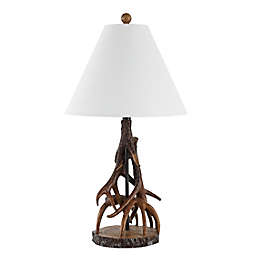 JONATHAN Y Cabell 26" Farmhouse Rustic Iron LED Table Lamp in Brown/White
