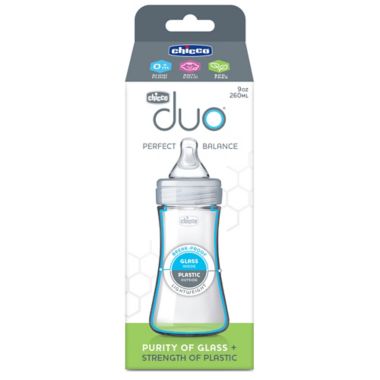 ChiccoDuo&reg; 9 oz. Hybrid Baby Bottle with Invinci-Glass&reg; in Clear/Grey. View a larger version of this product image.