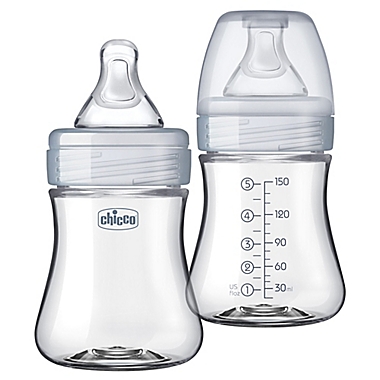 ChiccoDuo&reg; 5 oz. 2-Pack Hybrid Baby Bottles with Invinci-Glass&trade; in Clear/Grey. View a larger version of this product image.