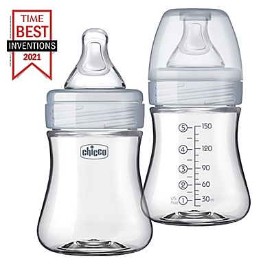 ChiccoDuo&reg; 5 oz. 2-Pack Hybrid Baby Bottles with Invinci-Glass&reg; in Clear/Grey. View a larger version of this product image.