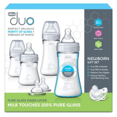 ChiccoDuo&reg; Newborn Hybrid Baby Bottle Starter Gift Set with Invinci-Glass&reg; in Clear/Grey. View a larger version of this product image.