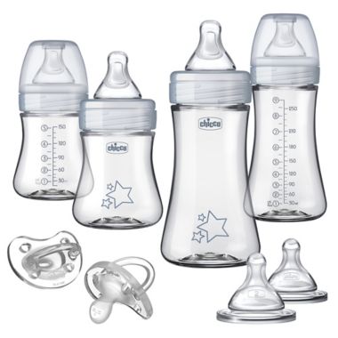 ChiccoDuo&reg; Newborn Hybrid Baby Bottle Starter Gift Set with Invinci-Glass&reg; in Clear/Grey. View a larger version of this product image.