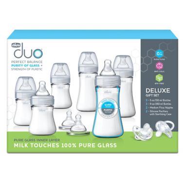 ChiccoDuo&reg; Deluxe Hybrid Baby Bottle Gift Set with Invinci-Glass&reg; in Clear/Grey. View a larger version of this product image.