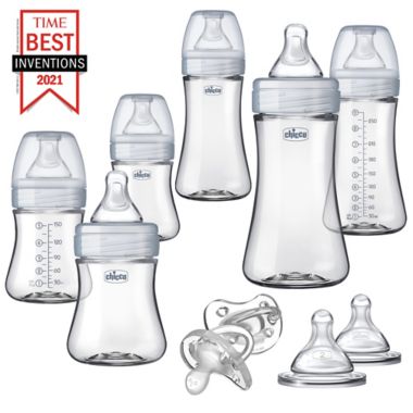ChiccoDuo&reg; Deluxe Hybrid Baby Bottle Gift Set with Invinci-Glass&reg; in Clear/Grey. View a larger version of this product image.