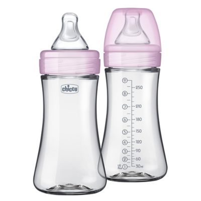 ChiccoDuo&reg; 9 oz. 2-Pack Hybrid Baby Bottles with Invinci-Glass&trade; in Pink
