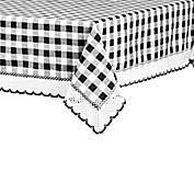 MyHome Buffalo Check 60-Inch x 84-Inch Tablecloth with Macram&eacute; Trim in Black