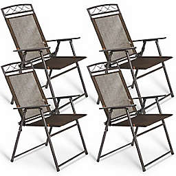 Boyel Living Patio Folding Sling Chairs in Coffee (Set of 4)