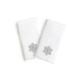Linum Home Textiles 2-Pack Embroidered Snowflake Hand Towel Set in White