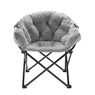 Simply Essential&trade; Foldable Faux Fur Club Chair in Light Grey. View a larger version of this product image.
