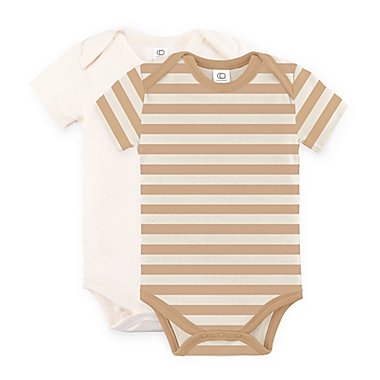 Colored Organics Size 6-12M 2-Pack Ely Stripe Short Sleeve Organic Cotton Bodysuits in Tan. View a larger version of this product image.