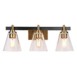ZEVNI 3-Lights Wall Lamp with Clear Glass Cone Shades in Black/Gold