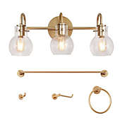 ZEVNI 3-Light Wall Lamp Clear Glass Bowl Shades and Accessories in Gold