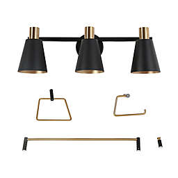 ZEVNI 3-Light Wall Lamp with Cone Shape Shades and Accessories in Black/Gold