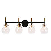 ZEVNI 4-Light Wall Lamp with Clear Glass Open Bottom Globe Shade in Black/Gold