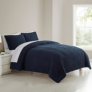 Simply Essential&trade; Chevron Carved Sherpa 3-Piece King Comforter Set in Indigo. View a larger version of this product image.