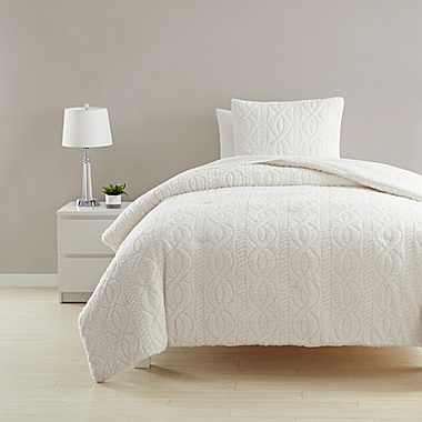 Simply Essential&trade; Cable Knit Sherpa 2-Piece Twin Comforter Set in Coconut Milk. View a larger version of this product image.
