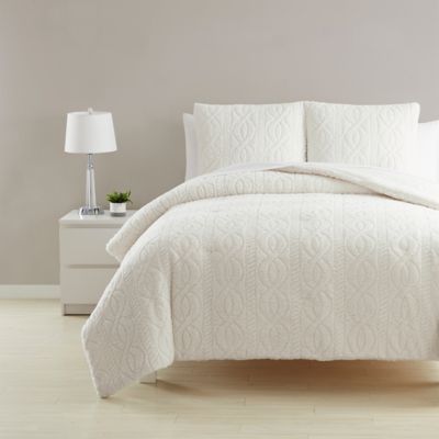 Simply Essential&trade; Cable Knit Sherpa 3-Piece Full/Queen Comforter Set in Coconut Milk