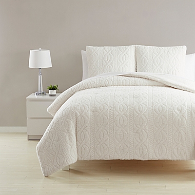 Simply Essential&trade; Cable Knit Sherpa 3-Piece King Comforter Set in Coconut Milk. View a larger version of this product image.