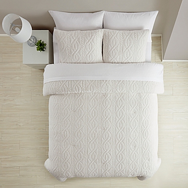 Simply Essential&trade; Cable Knit Sherpa 3-Piece King Comforter Set in Coconut Milk. View a larger version of this product image.
