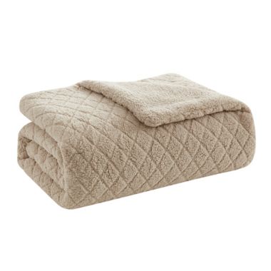 Simply Essential&trade; Diamond Sherpa 3-Piece Full/Queen Comforter Set in Linen. View a larger version of this product image.