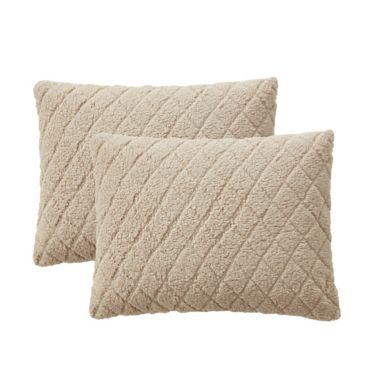 Simply Essential&trade; Diamond Sherpa 3-Piece Full/Queen Comforter Set in Linen. View a larger version of this product image.